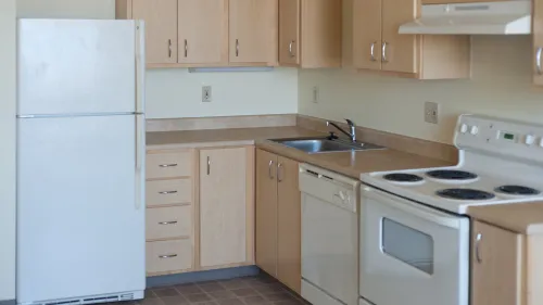 A kitchen in a rental apartment