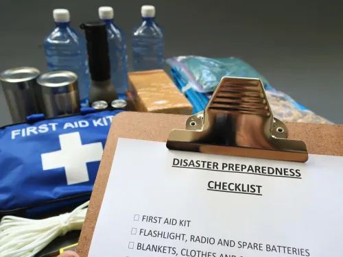 Photo of a clipboard with emergency kit checklist