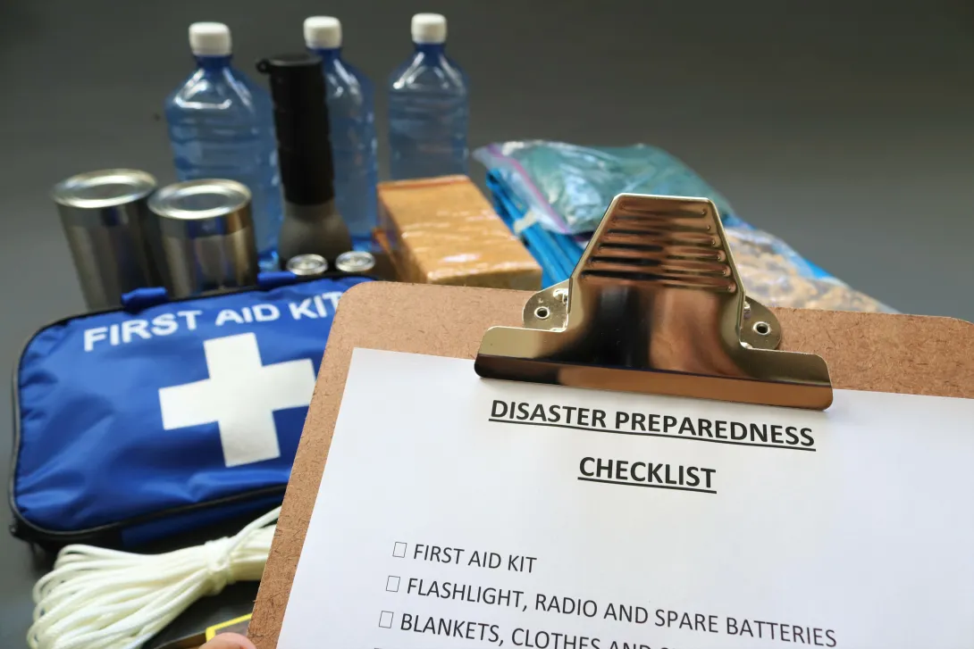 Photo of a clipboard with emergency kit checklist