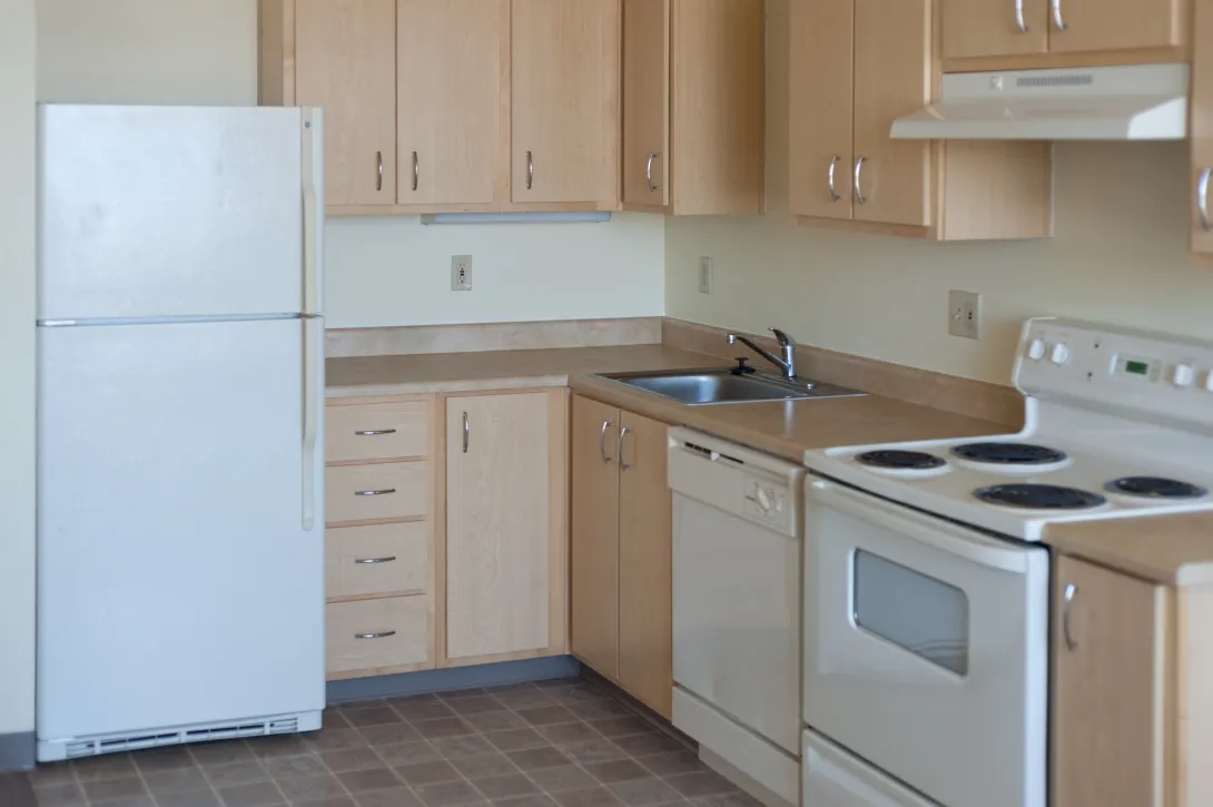 A kitchen in a rental apartment